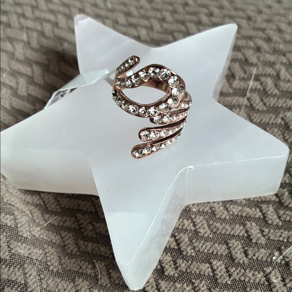 Rose Gold(Ion Plating) Brass Ring with Top Grade Crystal in Clear